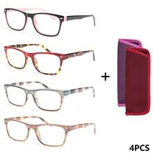 4Pcs Large Frame Rectangular Reading Glasses, Color Block Design, Comfortable Spring Hinges, Suitable For Women's Daily Reading, Comes With High-Quality Glasses Storage Bag - White - View 12