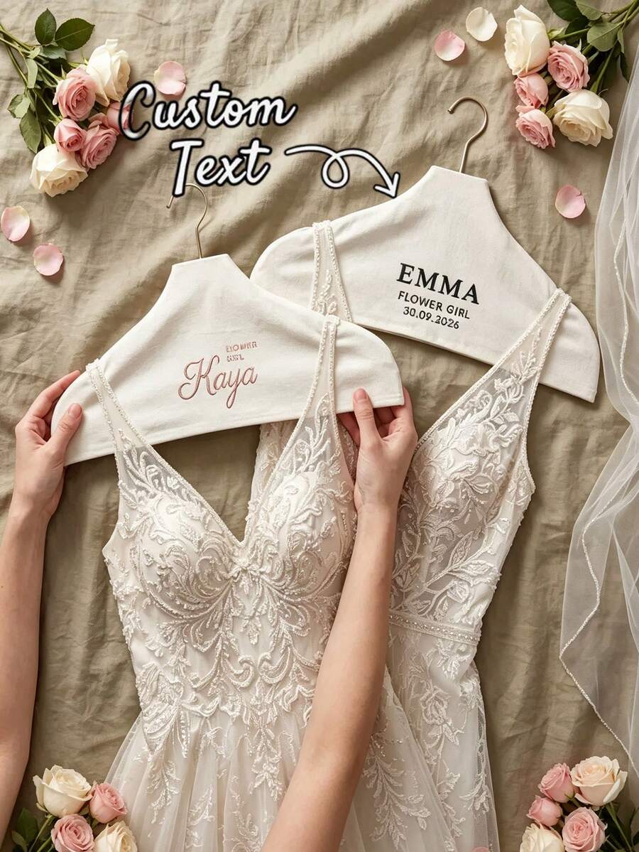 Personalized Hanger Covers, Customized Wedding Non-Slip Dress Hanger Covers, Customized Name Hanger Covers, Wedding Bride & Bridesmaid Memorial Gifts - Multicolor - View 1