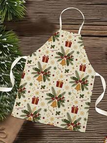 1PC Christmas Pattern Single-Sided Printed Apron, Unisex Home Kitchen Halter Tie Apron, Home Decor Kitchen Cooking Anti-Stain Apron - Multicolor - View 5