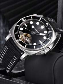 PAGANI DESIGN DESIGN E3251 Men Mechanical Automatic Watch 43mm Green Dial Woven Sports Style Watch For Men PD1833 - Black - View 5
