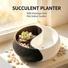 Yin Yang Planter Set, Indoor/Outdoor Decorative Planters, Concrete Planters With Drainage Holes, Suitable For Succulents And Cacti, Black And White Color Scheme Gardening Gift Home Decor, Suitable For Home, Office Desk, Living Room, Balcony, Also As Gardening Gift Or Summer Room Decoration, Provides Unique Gift For Plant And Home Decor Lovers, Durable And Lightweight - Flowerpot - View 8