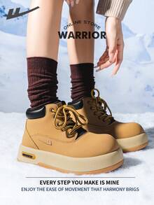 Warrior Fashionable Thick Soled Height Increasing Spring And Autumn Hiking Shoes For Small Stature Boots Ladies Ankle Boot Fleece-Lined Sneakers - Camel - View 3