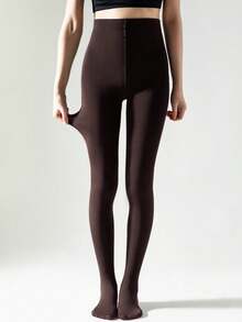 1 Pair/2 Pairs Women's Thermal Lined Tights, High Elasticity Fitting Leg Contour, Soft Comfortable Opaque Pantyhose, Fashionable Legwear, Suitable For Daily Commute, Date And Shopping Outfits - Chocolate Brown - View 7