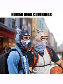 1pc/2pcs/3pcs Unisex 3D Animal Pattern Protective Face Mask Head Cover, Outdoor Fun Water Sports Hat, Sun Protection Animal Head Cover (Cat, Dog Styles), Suitable For Daily Outings, Travel, Hiking, Skiing - Multicolor - View 6