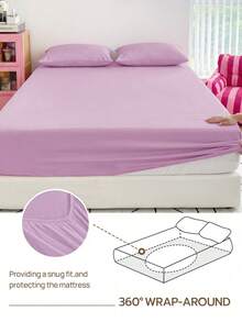 1pc Solid Light Purple Fitted Sheet, Mattress Protector, Mattress Cover, Fitted Sheet, Soft And Breathable, Suitable For All Bed Sizes - Twin, Full, Queen, King, Deep Pocket Up To 11.8 Inches, Dorm Bedding, Back To School - Pink Purple - View 7