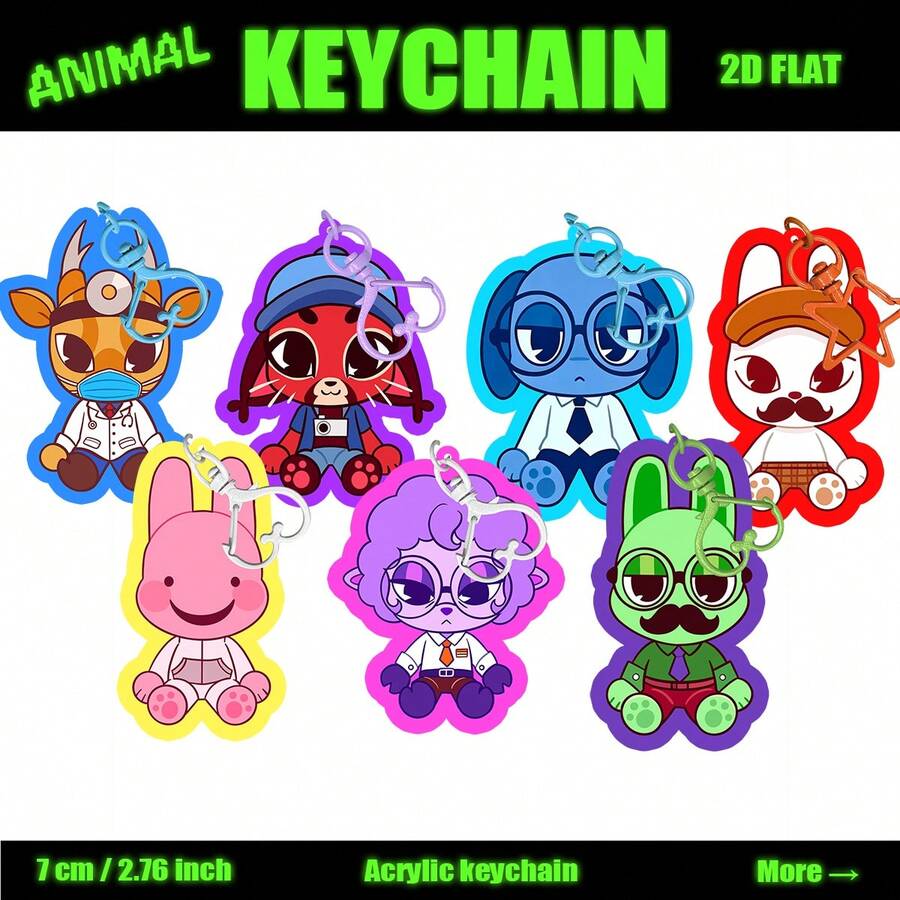 Animal Hospital Keychain, 2D Acrylic Keyring, Ratthew, Nurse Intern, Agent Cat, Purple Fox Nurse, Dr. Harlow, Security Cat, Deer Paramedic Bag/Car Key Chain Decoration, Suitable For Family, Friends, Fans