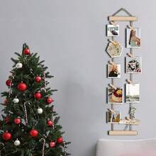 1 Set Wooden Photo Wall Hanging Rack, Includes Hanging Rope And Clips; Multiple Photo Display Rack; No Drilling Required; Space-Saving; Suitable For Dorm, Bedroom, Desk And Wall Decoration, Christmas Holiday Memorial Photos - A - View 9