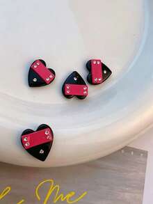 Y2K Pink & Black Heart & Star Nail Art Decorations, 5pcs, 3D Resin Rhinestone Nail Charms, Millennium Nail Art Supplies, 3D Nail Decorations, Fashionable & Cool Nail Art Accessories, Nail Art Decorations, Professional Nail Art Decorations, Nail Decorations, DIY Personalized Nail Art Gems, Suitable For Home Nail Art Decoration - Multicolor - View 7