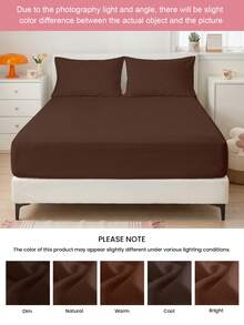 HONEYMOON 1pc Solid Color Soft Fitted Sheet 100% Polyester Fabric Lightweight Cloud-Like Touch Bedding Mattress Cover, Elastic Edges, Suitable For 9-12 Inch Deep Mattress, Soft Breathable Machine Washable, Shrink-Resistant, Fade-Resistant, All-Season Use, Different Sizes Suitable For Home And Dorm, Back To School Dorm Essential, Brown - Brown - View 10