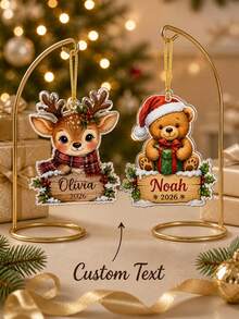 1pc Personalized Teddy Bear Reindeer Ornament, Custom Name Christmas Ornament, ,Christmas Tree Decor,Family Keepsake, First Christmas Gift,Christmas Gift - Multicolor - View 3