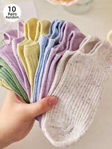 5/10 Pairs Women's Short Socks, Polka Dot & Striped Design, Suitable For All Seasons, Random Colors - Multicolor - View 11