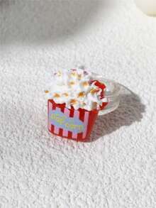 4pcs Cartoon Cute Realistic Colorful Popcorn Bucket Rings, Heart Polka Dot Stripe Elements, Suitable For Wearing During Movies, Friends Party Gatherings, Ideal Gift For Friends. - Multicolor - View 8