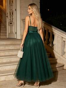 Joyfunear Mesh Overlay Split Thigh Cami Dress Party Summer Elegant - Green - View 6