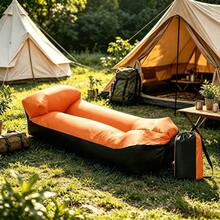 2pcs/Set Black & Orange Contrast Color Camping Inflatable Sofa, Single Person With Headrest, Suitable For Camping, Hiking, Backyard, Patio Leisure, Slouchy Air Lounger, Portable Foldable Storage, Sit & Lie Dual Use, Outdoor Bedding, Outdoor Inflatable Mattress - Multicolor - View 3