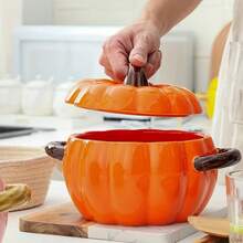 Ceramic Pumpkin Bowl With Lid And Handle, Cute Autumn Orange Pumpkin Design, Suitable For Soup Bowl, Ceramic Container Canister, Perfect For Holding Desserts And Cookies, Halloween/Thanksgiving/Autumn Decor And Gift - View 7