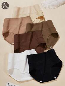 de 6 bragas de mujer de talle alto, 100% algodón, de estilo sencillo y casual, con tela de nto cómoda y corte triangular regular, aptas para todas las estaciones - Multicolor - Ver 1