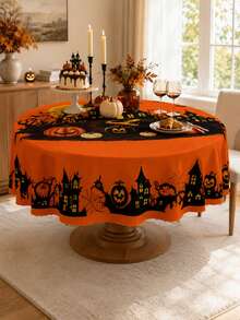 1 Buah Taplak Meja Halloween Menyeramkan, Taplak Meja Makan Poliester Gaya Horor Oranye dengan Motif Jack-O-Lantern, Rumah Hantu, dan Kelelawar, Dekorasi Meja yang Dapat Digunakan Kembali untuk Pesta di Rumah, Dekorasi Meja Pesta Halloween, Dekorasi Rumah Liburan, Dapur & Ruang Makan - MultiWarna - View 7