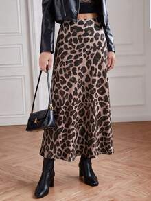 QUNGIGU Women's Casual Leopard Long Skirt High Waisted A Line For Cocktail Party Beach Vacation - Multicolor - View 2