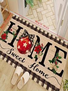 1pc Christmas HOME Happy Door Mat - Red And Green Decorative Holiday Design Doormat, Made Of Crystal Velvet Material, Suitable For Indoor/Outdoor Entrance Decoration, Perfect Christmas Home Decor, Can Be Used In Living Room, Sofa Front, Bed Front, Kitchen, Hallway, Bathroom, Bedroom, Holiday Decoration, Christmas Decorative Rug - Christmas - View 2