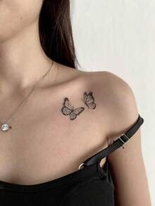 20pcs Black Small Pattern Waterproof Temporary Tattoo Stickers, Floral, Butterfly, Feather, English Letter, Moon And Other Designs, Easy To Use, Water-Resistant And Sweat-Proof, Suitable For Arms, Legs, Neck, Shoulders, Festivals, Beach, Travel, Parties And Daily Decoration - Black - View 8