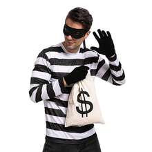 4PCS Burglar Robber Costume Set, Thief Cosplay Accessory Kit With Beanie Hat Eye Mask Gloves Money Bag For Party Fancy Dress - Multicolor - View 3
