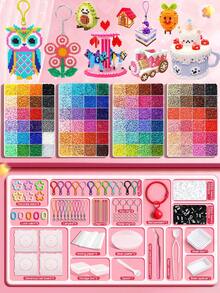 24/48/72/96 Colors Hot Melt Beads Creative Handmade Set, Includes Square Pegboard, Multi-Layer Storage Box, Ironing Paper, Colorful Keychains, Decorative Accessories, Hanging Rope, Suitable For DIY Enthusiasts Handmade Puzzle Making, Valentine's Day Gift - Multicolor - View 13