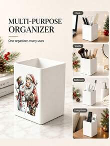 1pc Christmas Theme Multi-Functional Storage Organizer Box - Tableware Storage Box, Desktop Organizer (Suitable For Storing Tableware, Straws, Tea Bags, Pens, Remote Controls); Compact And Space-Saving, Suitable For Kitchen, Office, Living Room, Christmas Gift (Please Note Size Before Ordering) - Multicolor - View 6