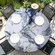 1pc Marble Pattern Round Tablecloth, Minimalist Tablecloth With Elastic Edge, Soft And Wrinkle-Resistant, Waterproof, Oil-Resistant And Scratch-Resistant, Suitable For Round Dining Table, Outdoor Restaurant Decoration And Outdoor Party, Kitchen, Baking, Outdoor Decoration, Outdoor Patio, Breakfast, Brunch And Party Decoration - Multicolor - View 8