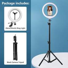 AXNEN 10-Inch LED Ring Light With 43.3-Inch Stable Tripod, Suitable For Photography, Video Shooting, Outdoor Live Streaming, Makeup, Compatible With All Smartphones - Black - View 10