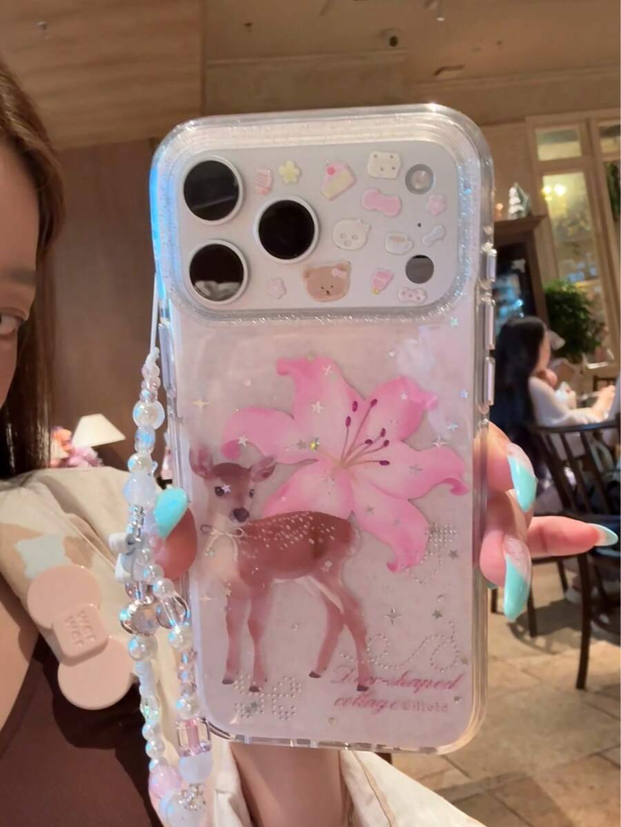 Ốp lưng bảo vệ họa tiết hoa ly và hươu phong cách Ins Aesthetic, tương thích với iPhone 17 Pro Max/16 Pro/15, ốp điện thoại chống rơi cá tính cho nữ - Trong sáng - Xem 1