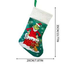 The Grinch 1件跨境新款聖誕綠色毛絨怪獸拼接印花聖誕襪裝飾 - 查看 6