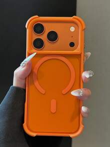 1 buah Casing Ponsel Magnetik Taktil Empat Sudut Transparan Matte Mewah, Kompatibel dengan iPhone 18 Pro Max 17 Pro Max AIR 16 15 14 13 12 11 Pro Max Plus, Penutup Belakang Silikon Lembut - Jeruk - View 2