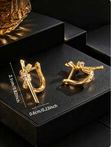1pc Knot Twist Element Ear Cuff, Dual-Color Options, 3D Cross Design, Banquet & Commute Decorative Earrings Accessory For Women - Ear Clip - View 2