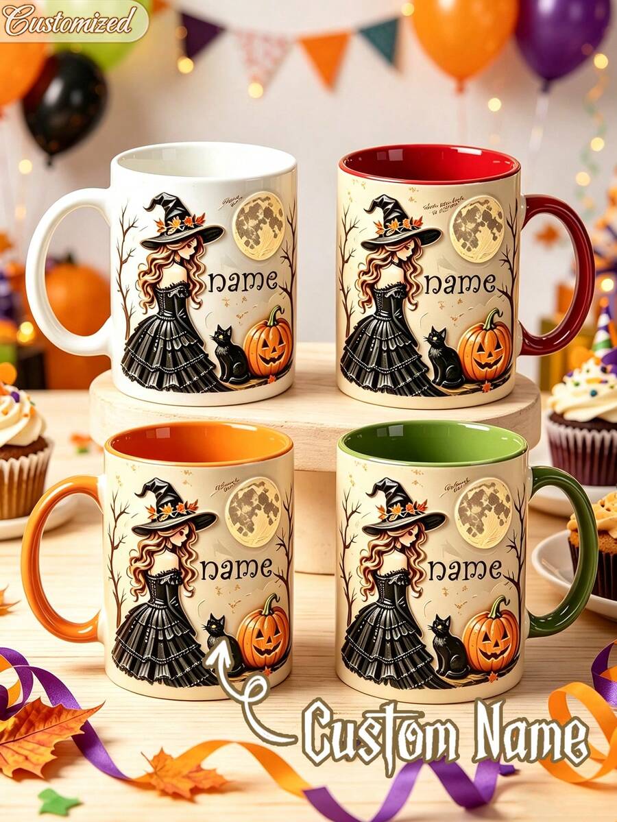 Personalized Halloween Ghost Mug, Customized Name Cute Ghost Coffee Cup, Pumpkin Spice Autumn Mug, Spooky Gift For Her - Multicolor - View 1