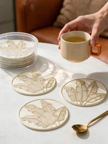6-24pcs Champagne Gold PVC Hollow Placemats, Round Carved Coasters, Luxury Table Decor, Coffee Cup Heat Insulation Mats, Tabletop Photography Props, Home Dining Table Scratch-Resistant Protective Mats, Wedding Table Decor, Luxury Home Dining Table Decoration Mats - Multicolor - View 11