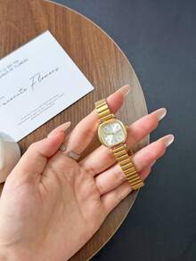 1pc Women Stainless Steel Strap Vintage Quartz Watch, Versatile For Everyday Wear - Gold - View 7