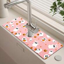 1pc Halloween Decorative Faucet Mat, Cute Ghost Pattern, Faucet Cover, Create Holiday Atmosphere, Bathroom Faucet Splash Guard, Waterproof Non-Slip Faucet Mat, Kitchen Countertop Accessory, Kitchen Dining Table Accessory, Sink, Moisture-Proof Absorbent Mat, Absorbent Drainage Mat, Multi-Functional Absorbent Non-Slip Mat - Multicolor - View 4