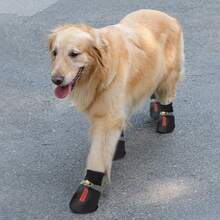 4pcs/Set PU Material Pet Shoes, Patchwork Color Pet Outdoor Waterproof Anti-Slip Shoes, Suitable For Medium To Large Pets - Multicolor - View 3