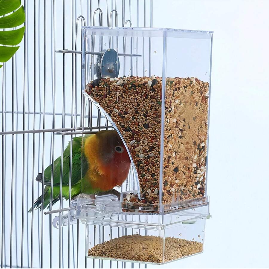 NUOCHEN Anti-Spill Bird Cage Feeder, Automatic Parrot Seed Feeder With Perch, Acrylic Transparent Seed Food Container, Cage Accessory Suitable For Small And Medium Parrots, Lovebirds - one-size - View 1