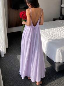 SOFUSEN Jubah Mandi Wanita, Jubah Mandi Longgar Tanpa Punggung Warna Polos, Cocok Untuk Digunakan di Rumah Atau Sebagai Hadiah untuk Teman, Gaun Jubah Mandi Wanita - Mauve Purple - View 2