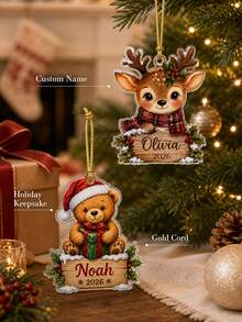 1pc Personalized Teddy Bear Reindeer Ornament, Custom Name Christmas Ornament, ,Christmas Tree Decor,Family Keepsake, First Christmas Gift,Christmas Gift - Multicolor - View 8