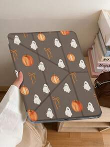 KOOLIFE 1pc Halloween Cute Print Y-Shaped Folding Magnetic Tablet Protective Case, PU Leather Outer Layer With Hard Acrylic Anti-Bend Back Plate, Pen Slot Design, Multi-Angle Folding Stand, Suitable For Office And Daily Use, Compatible With IPad Mini 6/7, Air 3/4/5/6/7/11/13 Inch (M2/M3/2024-2025), Pro 11/12.9 Inch (2020-2024), Protective Case, Protective Shell, With Cover - Dark Grey - View 4