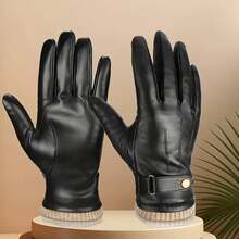 Men's Winter Thermal Touchscreen Gloves, Soft Full‑Finger Lamb Leather With Adjustable Wristband, Brown Cold Weather Gloves, Durable Stylish Leather G - Black - View 5