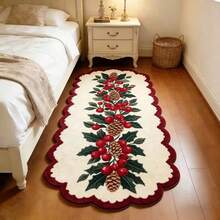1 pc Karpet Dekoratif Natal Motif Berry Holly dan Pinus, Bahan Bulu Lembut Ramah Kulit, Bagian Bawah Anti Selip, Tepian Bergelombang, Karpet Panjang Mudah Dibersihkan, Cocok untuk Kamar Tidur Samping Tempat Tidur, Lorong, Pintu Masuk, Sempurna untuk Dekorasi Rumah Liburan Natal - MultiWarna - View 2