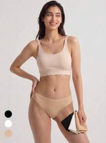 Mystèrelle 3pcs Women's Low-Rise Solid Color Seamless Yoga Sports Panties, High Elasticity Breathable Sexy Thong - Multicolor - View 1