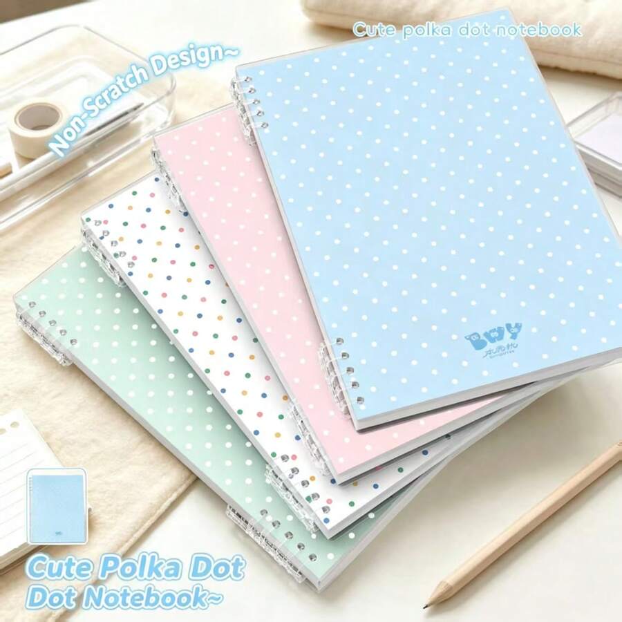 Polka‑Dot Loose‑Leaf Notebook, Press‑Open Binder Journal, Large Capacity Removable Refillable Notebook, Cute Aesthetic School Supplies, Perfect Student Back‑To‑School Gift For Note‑Taking - Multi-color - View 1