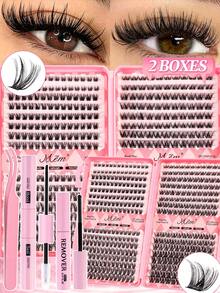 400 Clusters Single Lash Extension Set, D Curl Mixed Length 8-16mm, 2 Styles. Includes Lash Glue, Glue Remover And Tweezers Essential Tools, Suitable For Beginners DIY Home Use, Applicable For Daily Wear, Parties And Music Festivals - Black - View 10