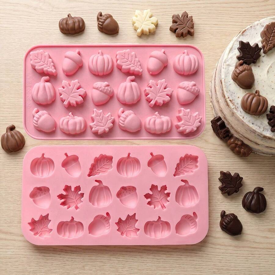 Autumn Harvest Theme 18-Cavity 3D Silicone Chocolate Mold, Maple Leaf, Acorn And Pumpkin Shapes, Thanksgiving Theme Candy, Pudding And Jelly Making Mold - View 1