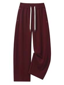 NBCT New Women's Knitted Long Pants, Elastic Waist Drawstring Outdoor Commute Casual Sweatpants - Ankara Red - View 2