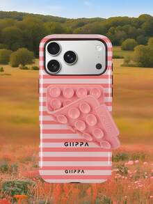 GIIPPA 1組粉色橫條紋圖案設計手機殼 + 吸盤，適用於Phone 17 Pro Max，相容Phone 16 Pro Max、15 Pro Max、14 Pro Max，韓系高端時尚趣味手機殼，適合11/12/13/14/15/16 Pro Max Plus，男女皆宜的優雅設計，聖誕節、情人節、復活節、婚禮季與生日送女友的完美禮物 - 粉色 - 查看 9